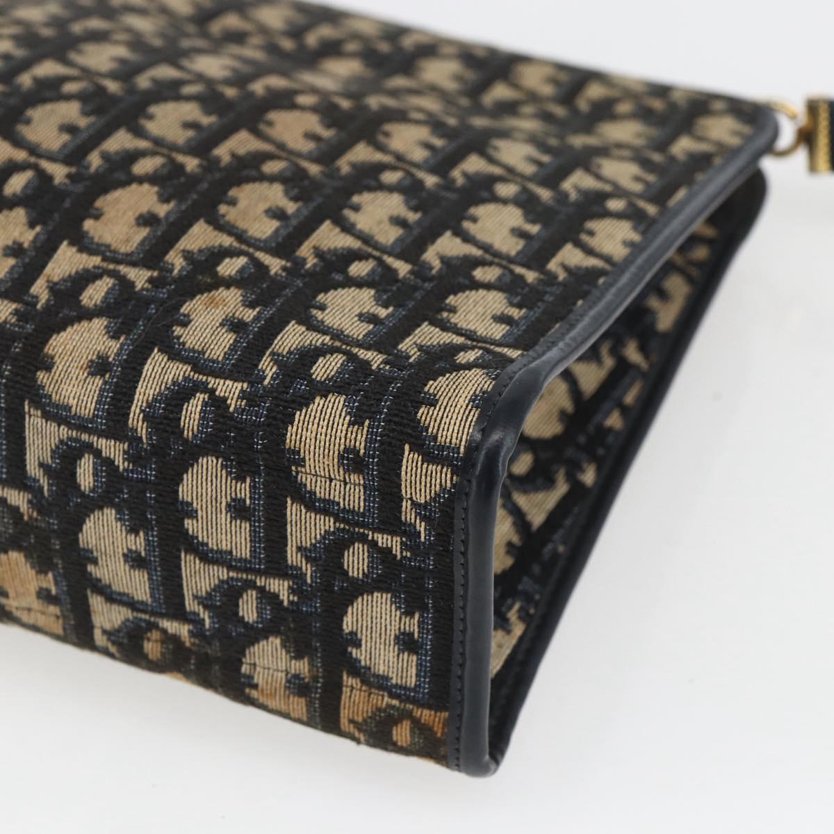 Christian Dior Trotter Canvas Shoulder Bag Navy Gold Auth mr1879