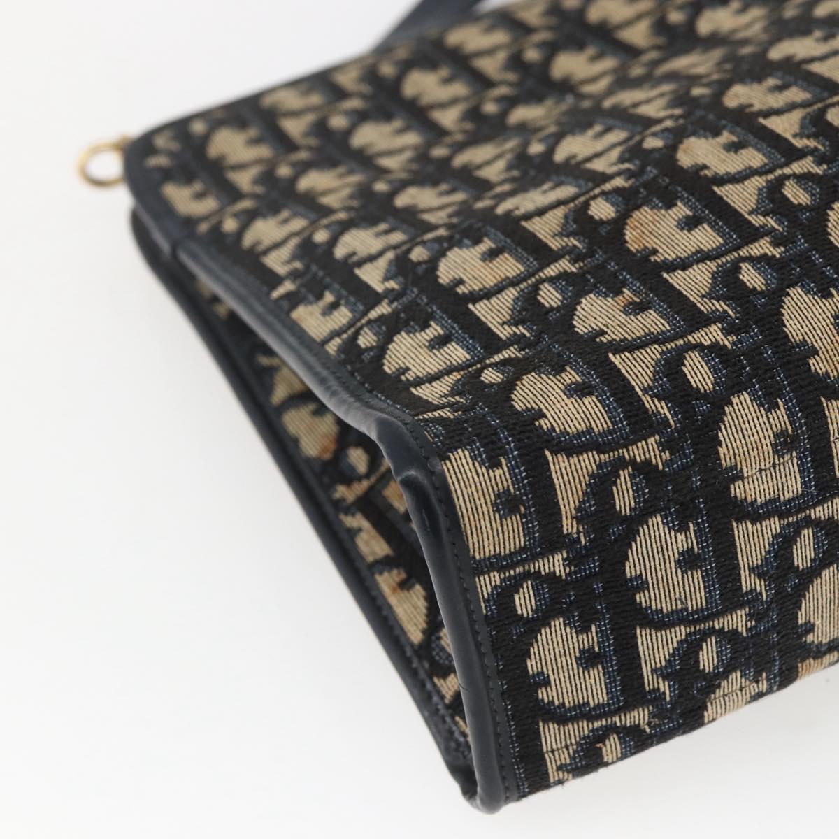 Christian Dior Trotter Canvas Shoulder Bag Navy Gold Auth mr1879