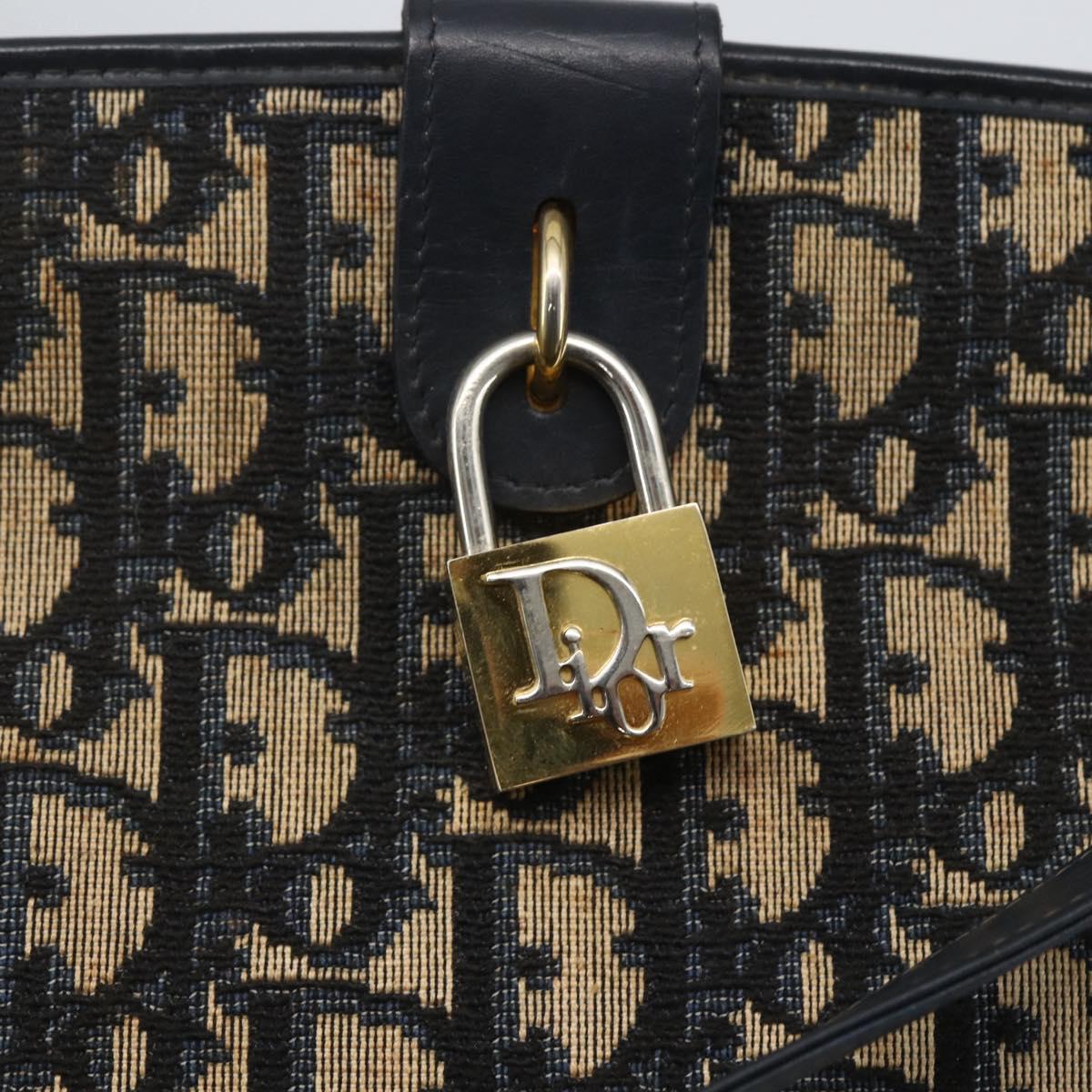 Christian Dior Trotter Canvas Shoulder Bag Navy Gold Auth mr1879