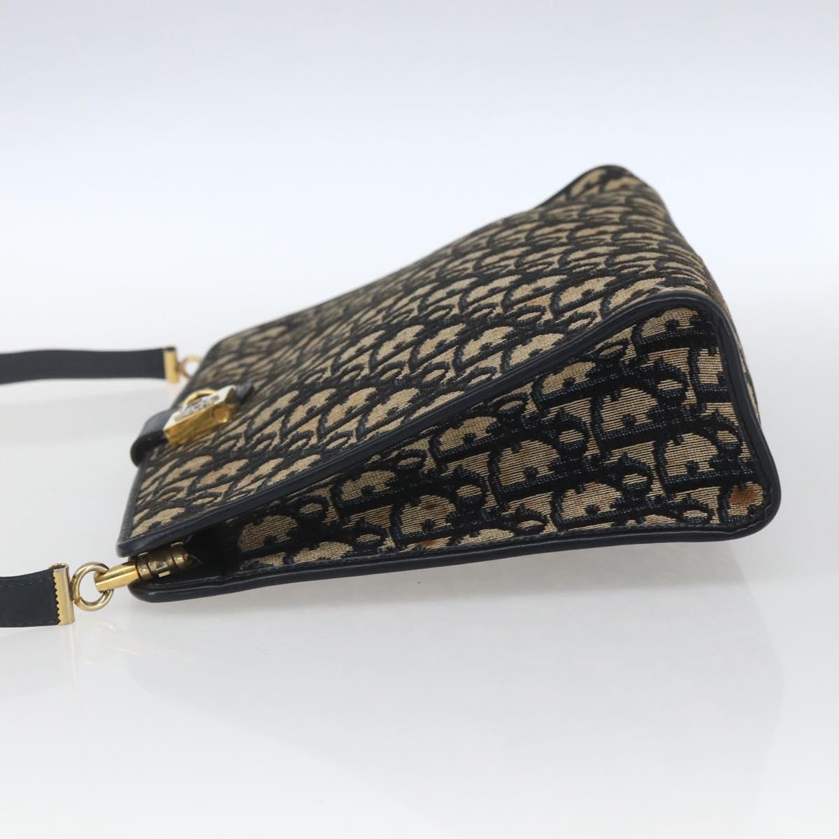 Christian Dior Trotter Canvas Shoulder Bag Navy Gold Auth mr1879