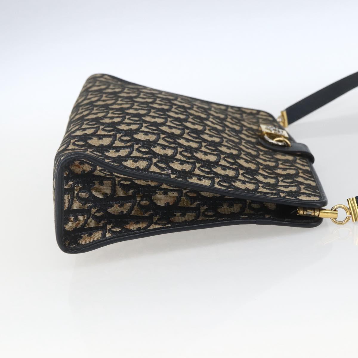 Christian Dior Trotter Canvas Shoulder Bag Navy Gold Auth mr1879