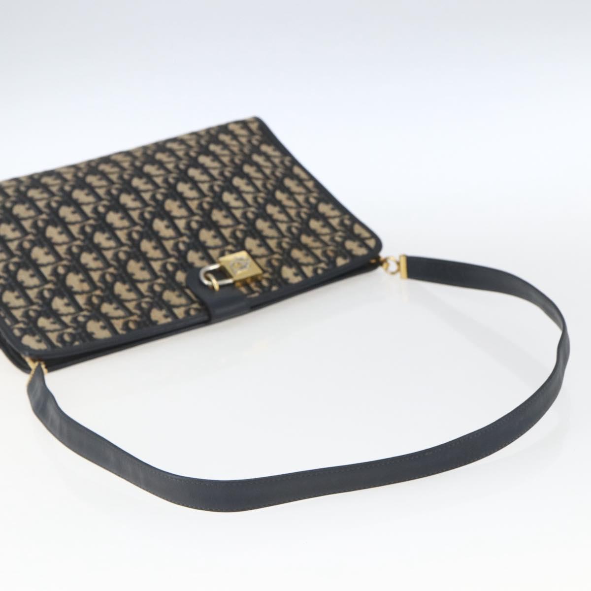 Christian Dior Trotter Canvas Shoulder Bag Navy Gold Auth mr1879