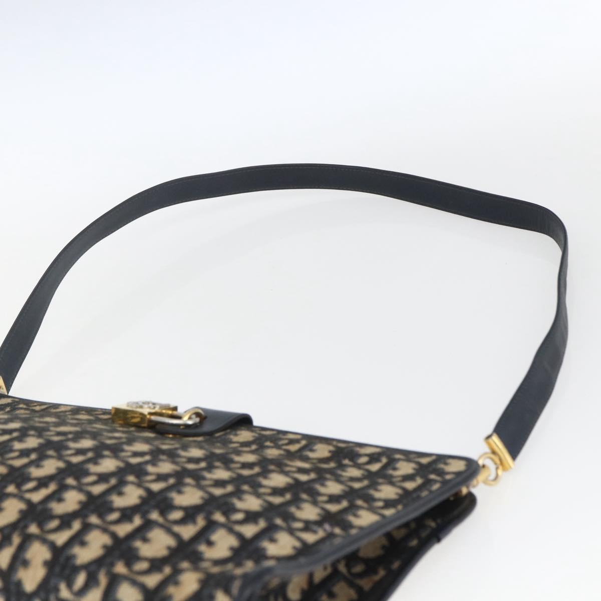 Christian Dior Trotter Canvas Shoulder Bag Navy Gold Auth mr1879