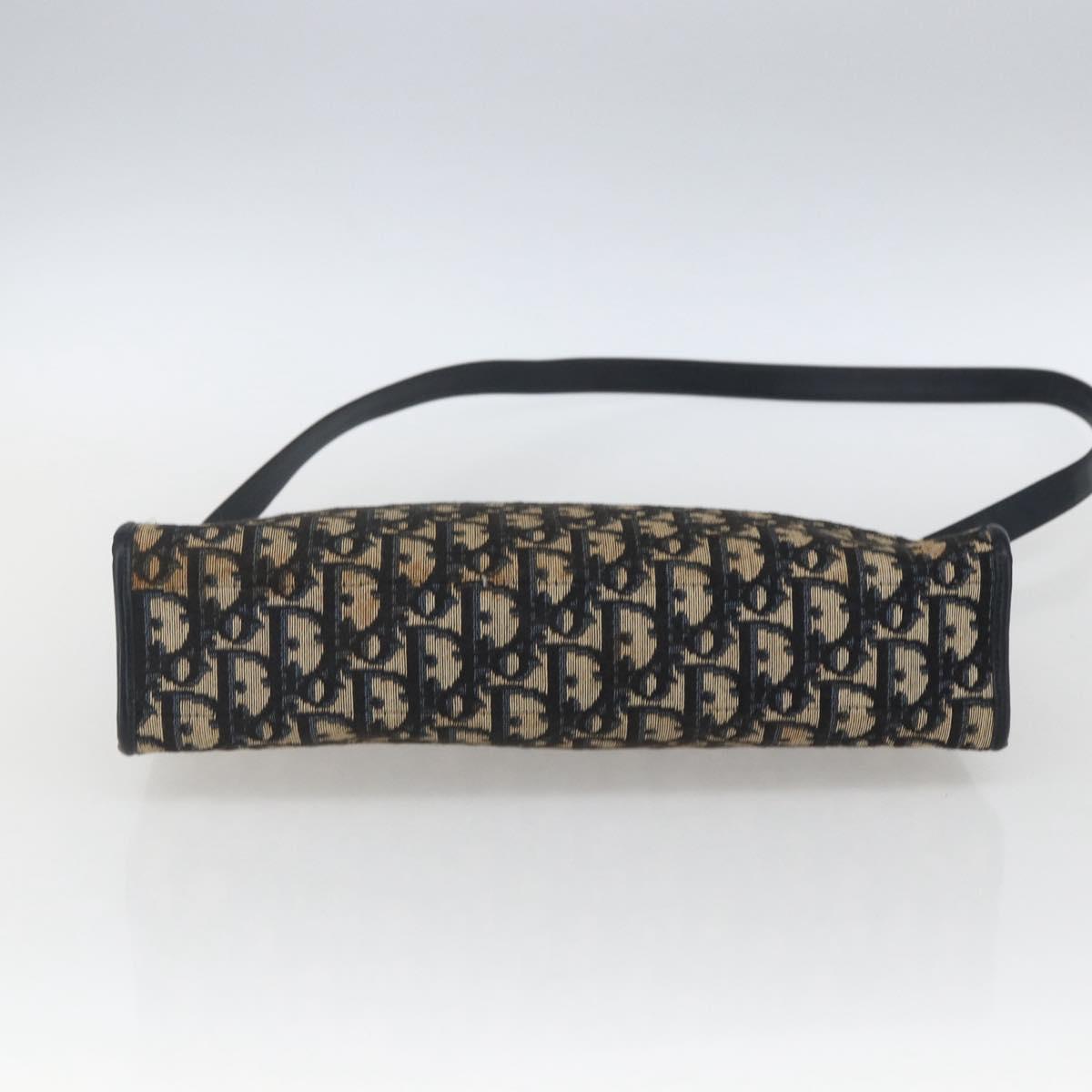 Christian Dior Trotter Canvas Shoulder Bag Navy Gold Auth mr1879