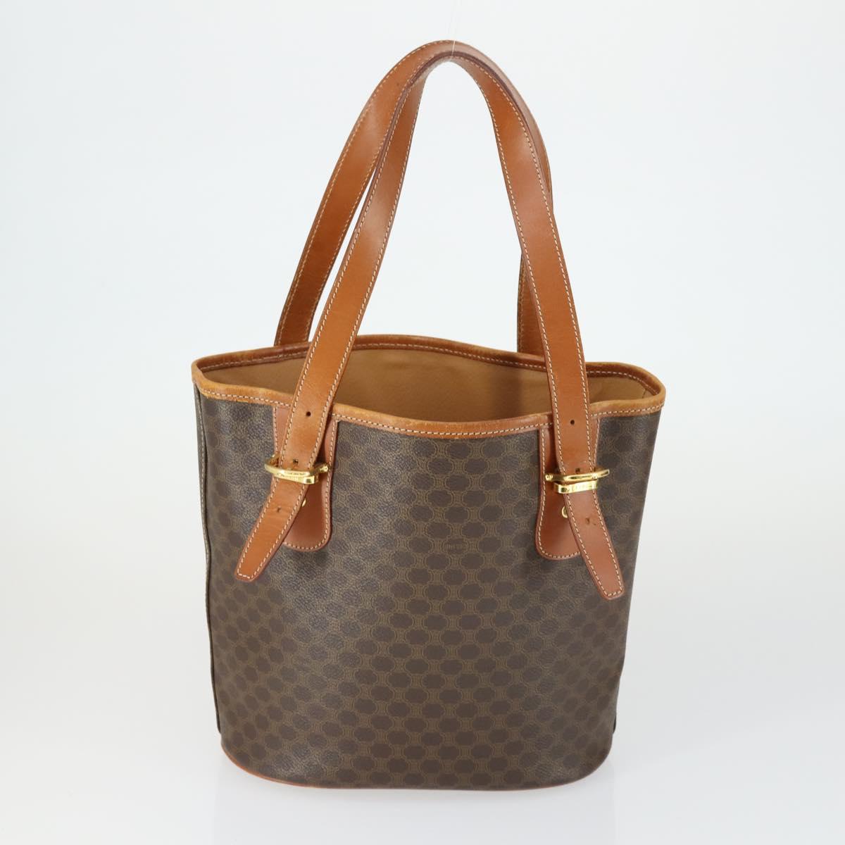 CELINE Macadam Canvas Shoulder Bag PVC Leather 3 Set Brown Beige Auth mr1885