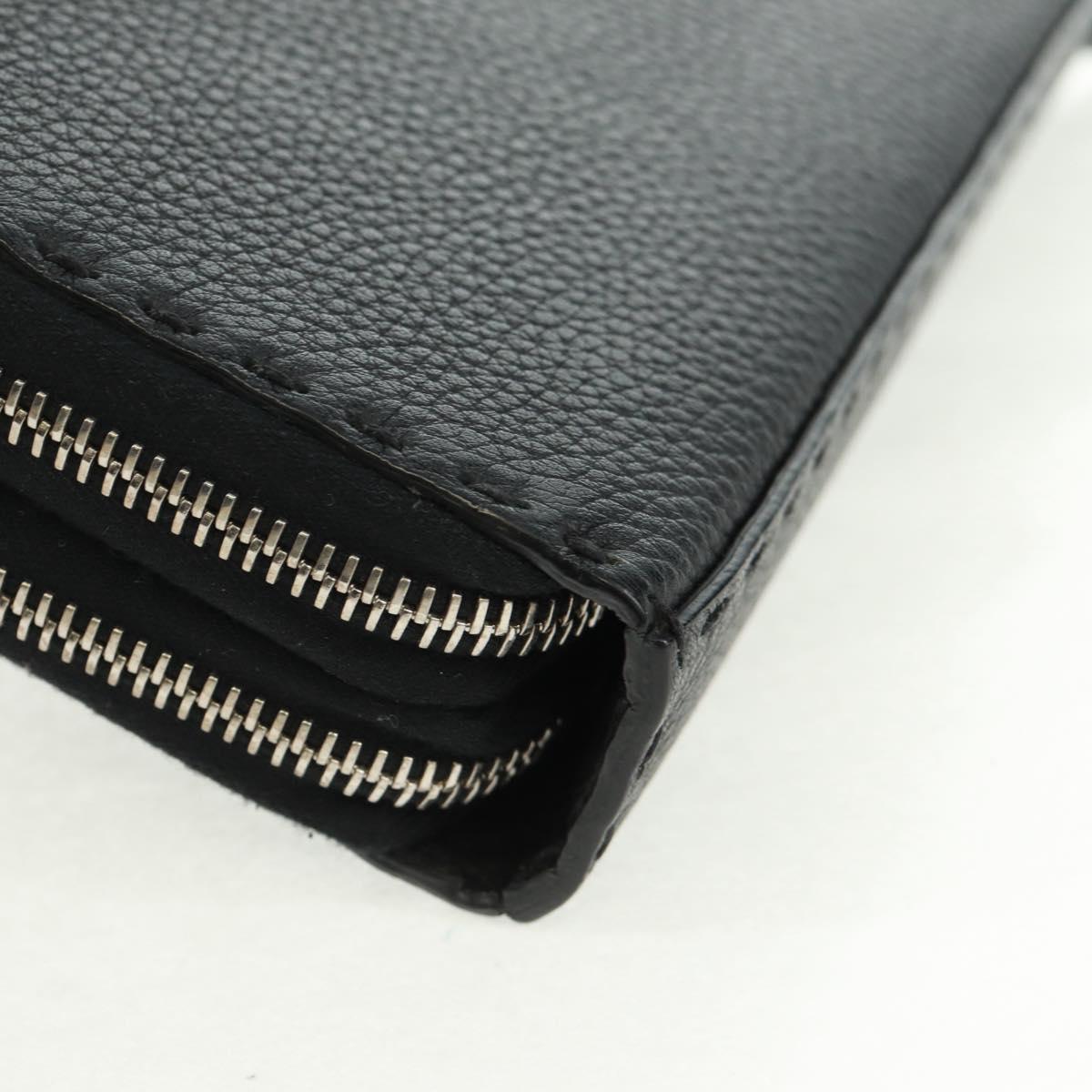 FENDI Selleria Double Zip Organizer Wallet Leather Black Silver Auth mr1886V
