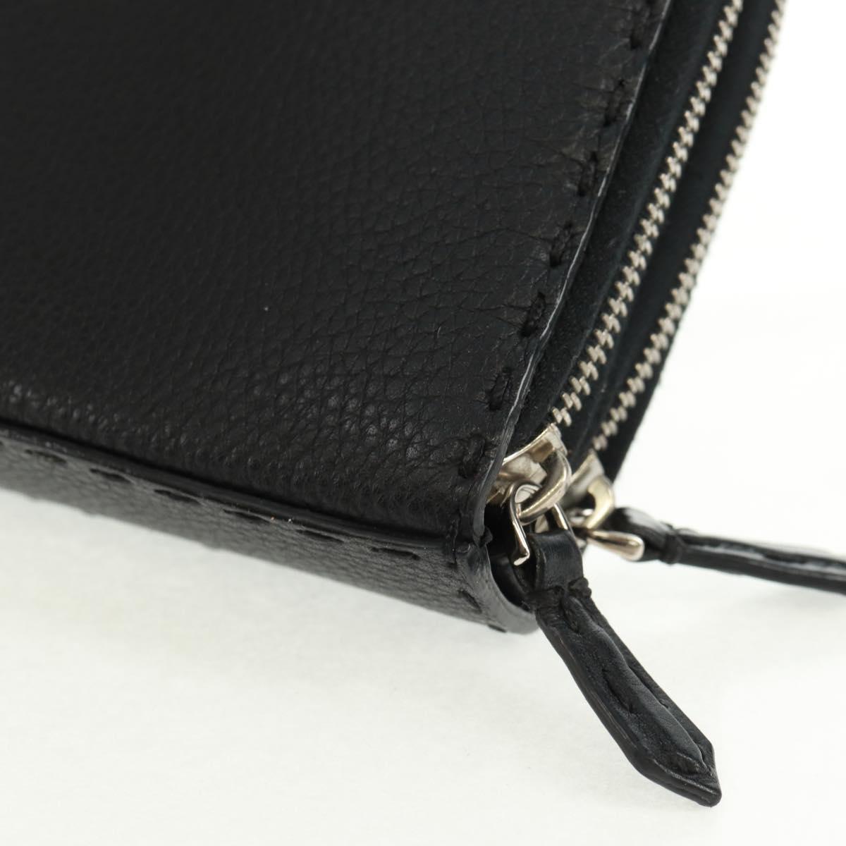 FENDI Selleria Double Zip Organizer Wallet Leather Black Silver Auth mr1886V