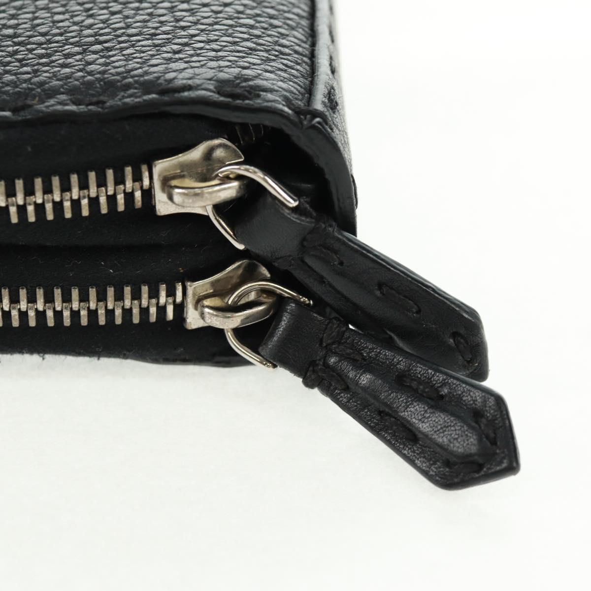 FENDI Selleria Double Zip Organizer Wallet Leather Black Silver Auth mr1886V