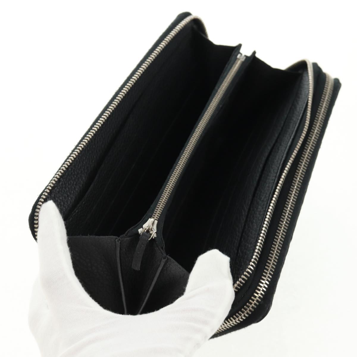 FENDI Selleria Double Zip Organizer Wallet Leather Black Silver Auth mr1886V