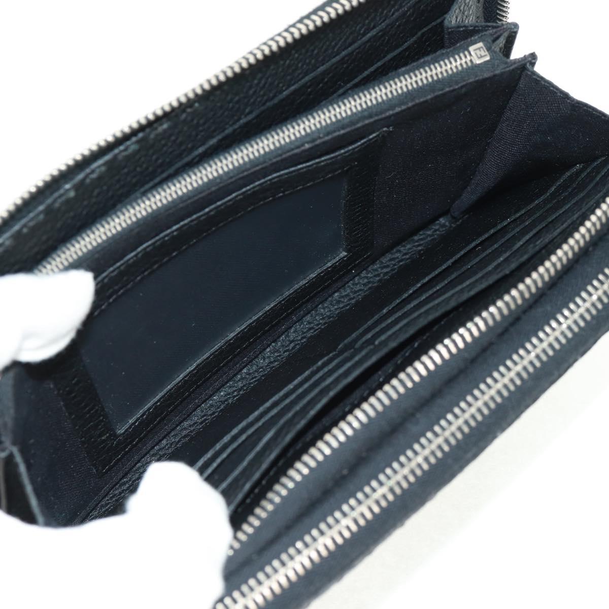 FENDI Selleria Double Zip Organizer Wallet Leather Black Silver Auth mr1886V