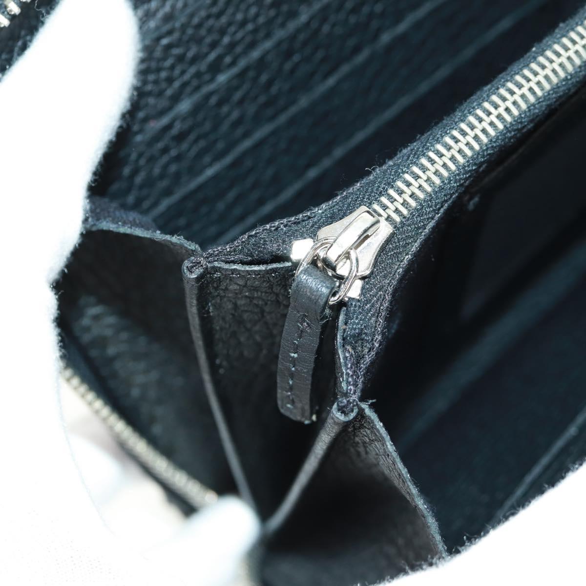 FENDI Selleria Double Zip Organizer Wallet Leather Black Silver Auth mr1886V