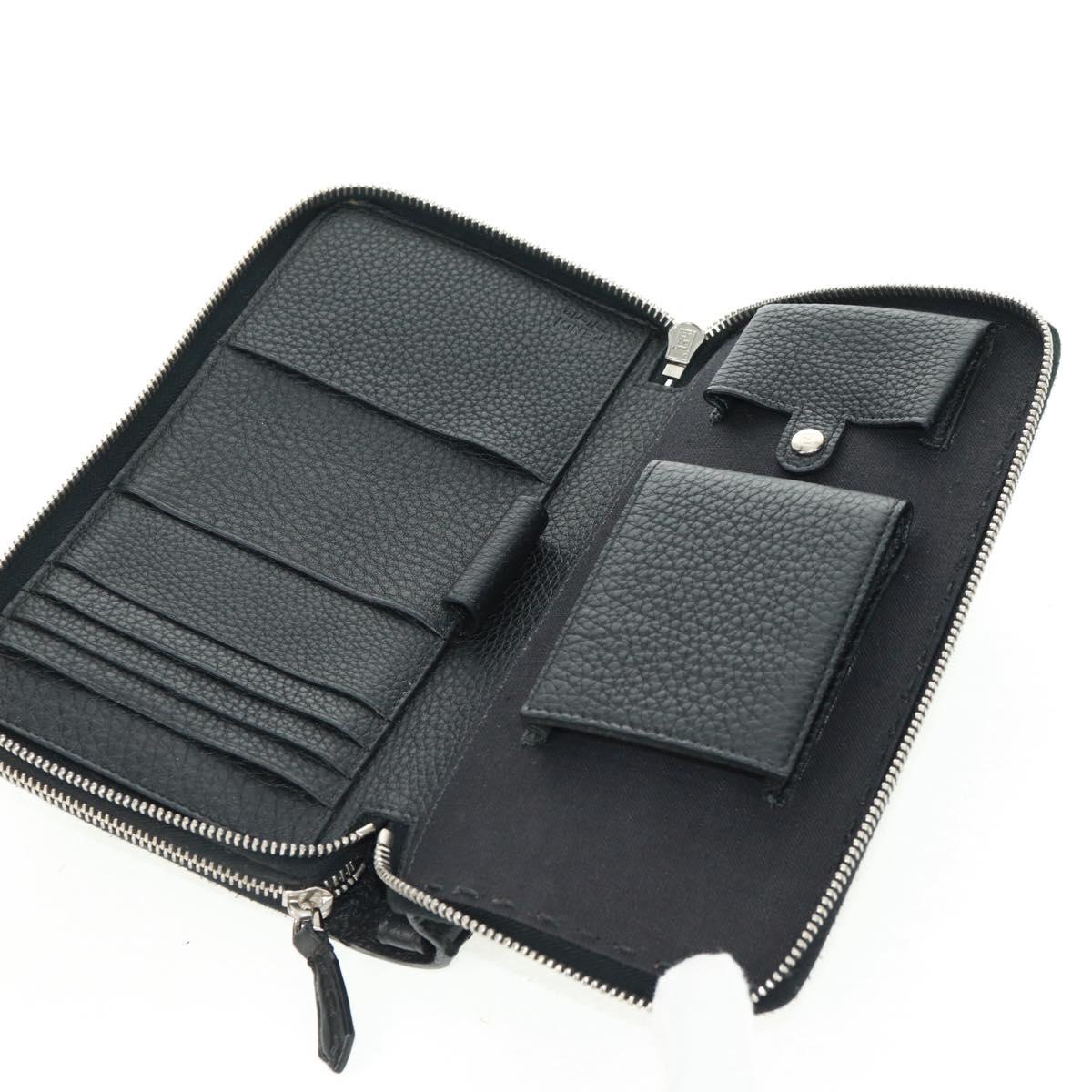 FENDI Selleria Double Zip Organizer Wallet Leather Black Silver Auth mr1886V