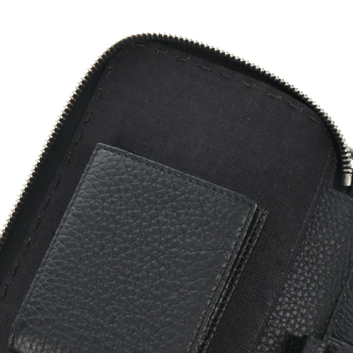 FENDI Selleria Double Zip Organizer Wallet Leather Black Silver Auth mr1886V