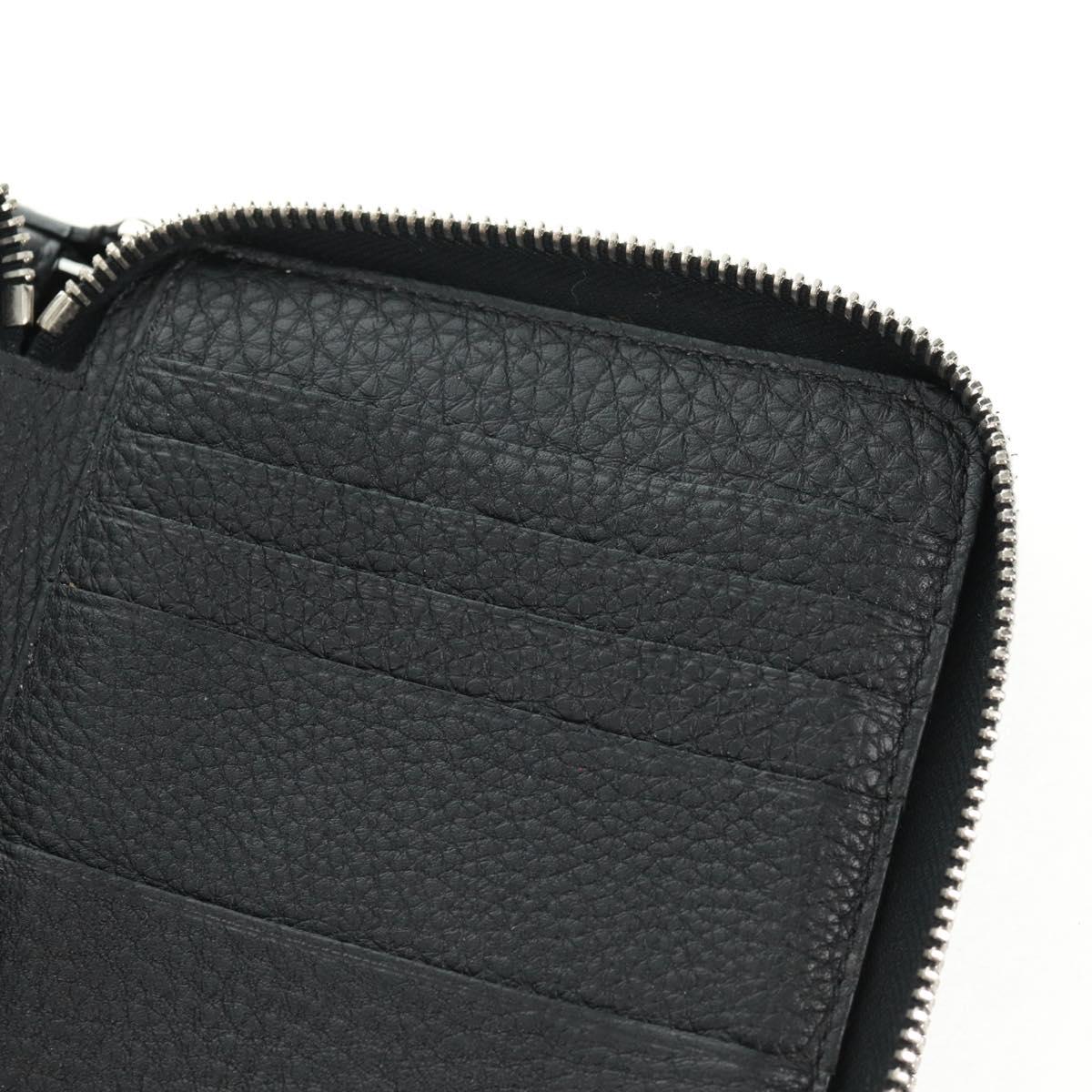 FENDI Selleria Double Zip Organizer Wallet Leather Black Silver Auth mr1886V