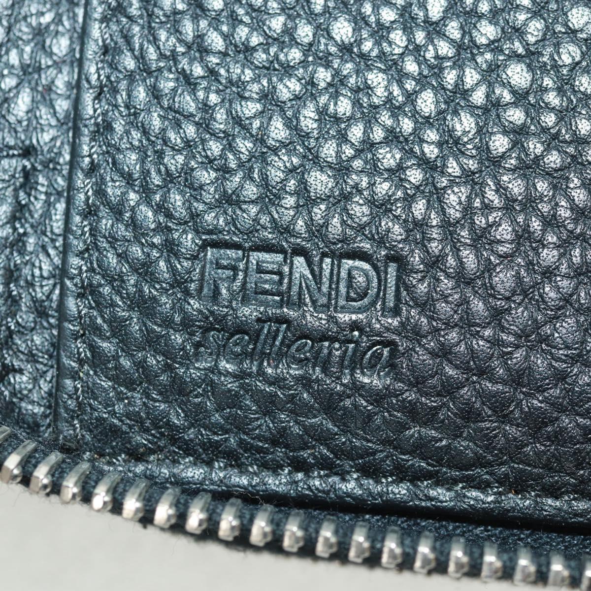 FENDI Selleria Double Zip Organizer Wallet Leather Black Silver Auth mr1886V