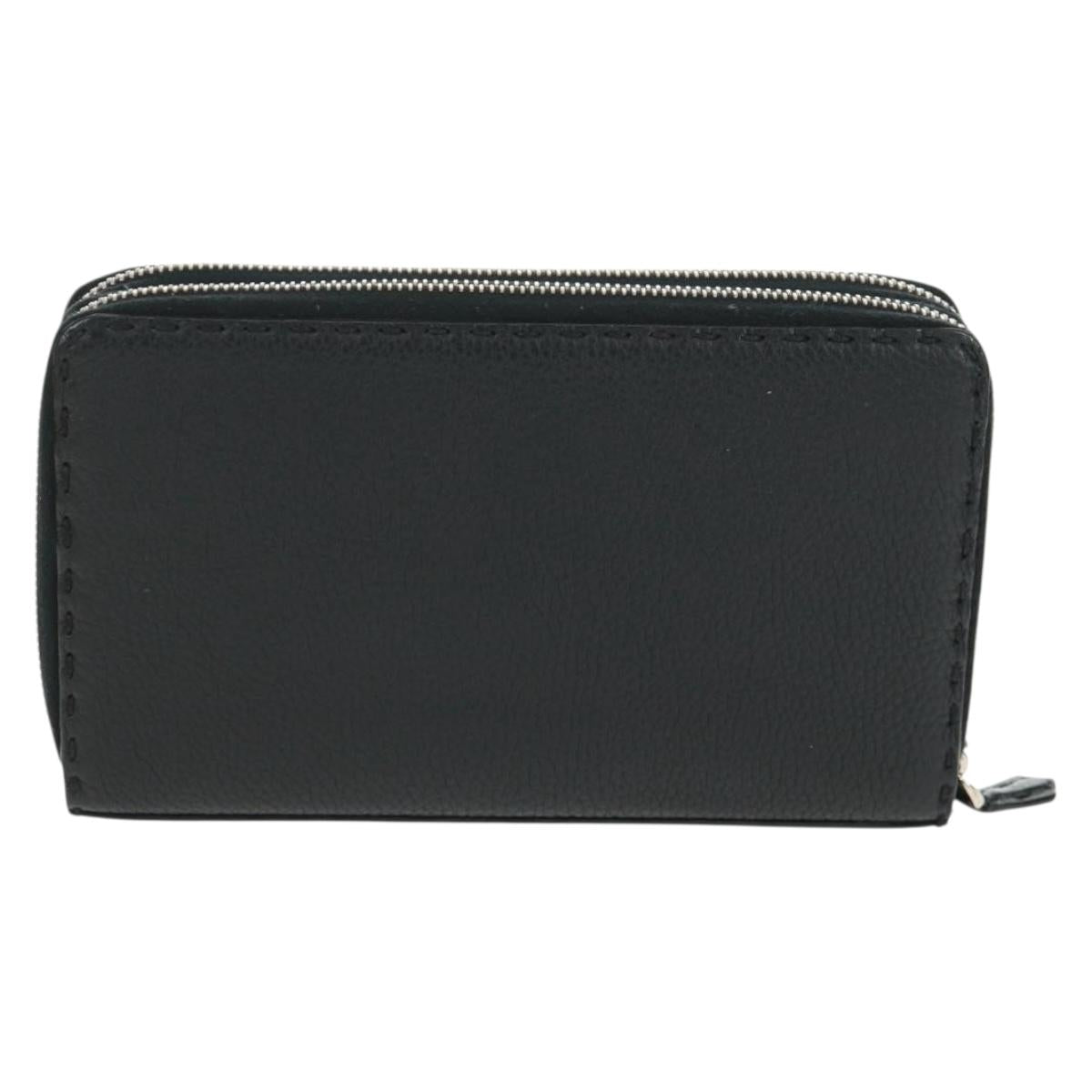 FENDI Selleria Double Zip Organizer Wallet Leather Black Silver Auth mr1886V
