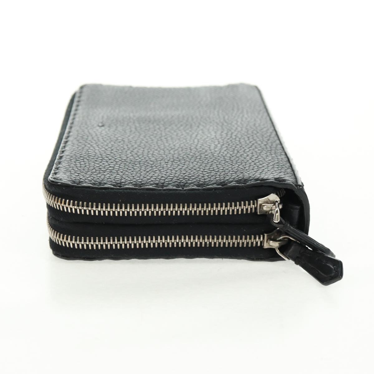 FENDI Selleria Double Zip Organizer Wallet Leather Black Silver Auth mr1886V