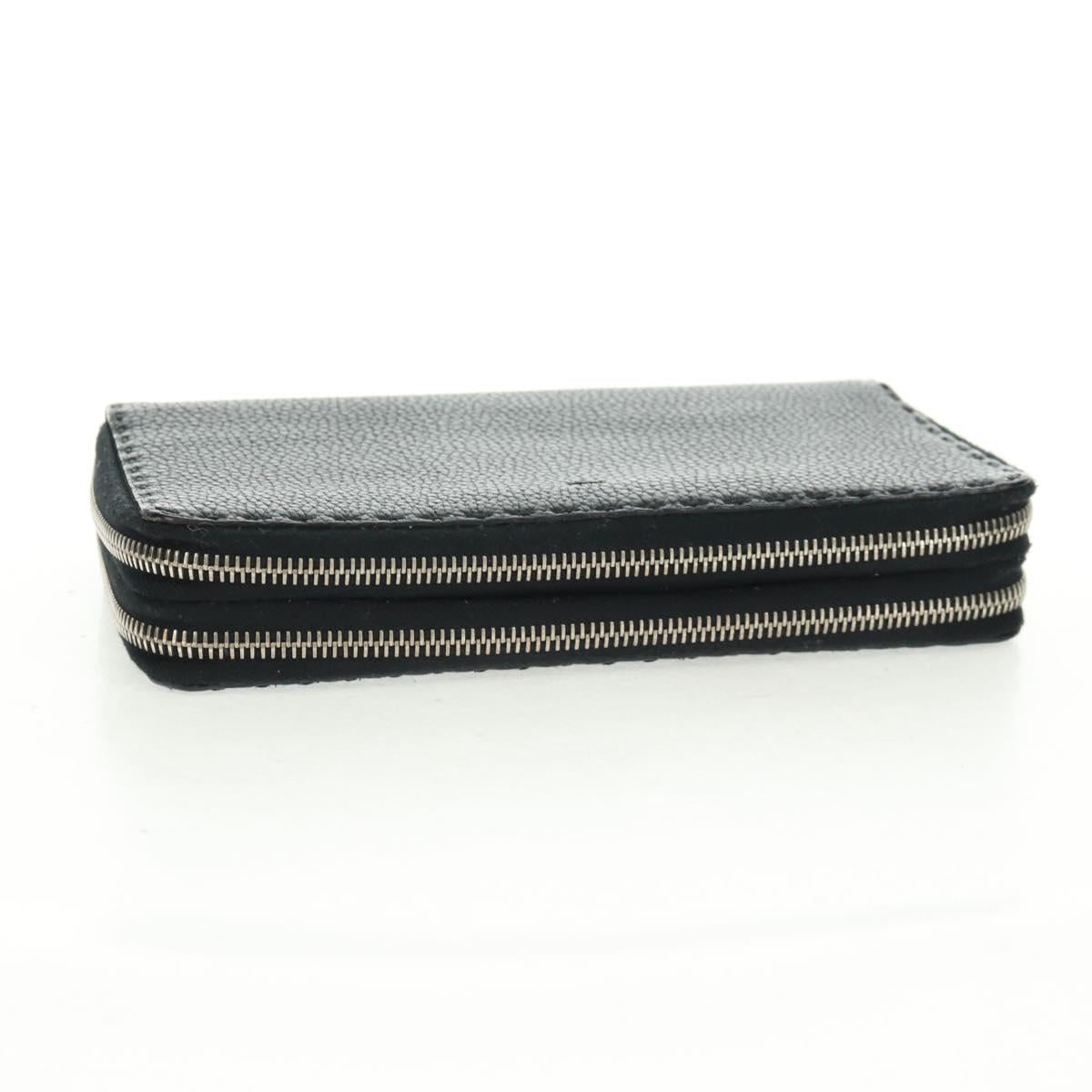 FENDI Selleria Double Zip Organizer Wallet Leather Black Silver Auth mr1886V