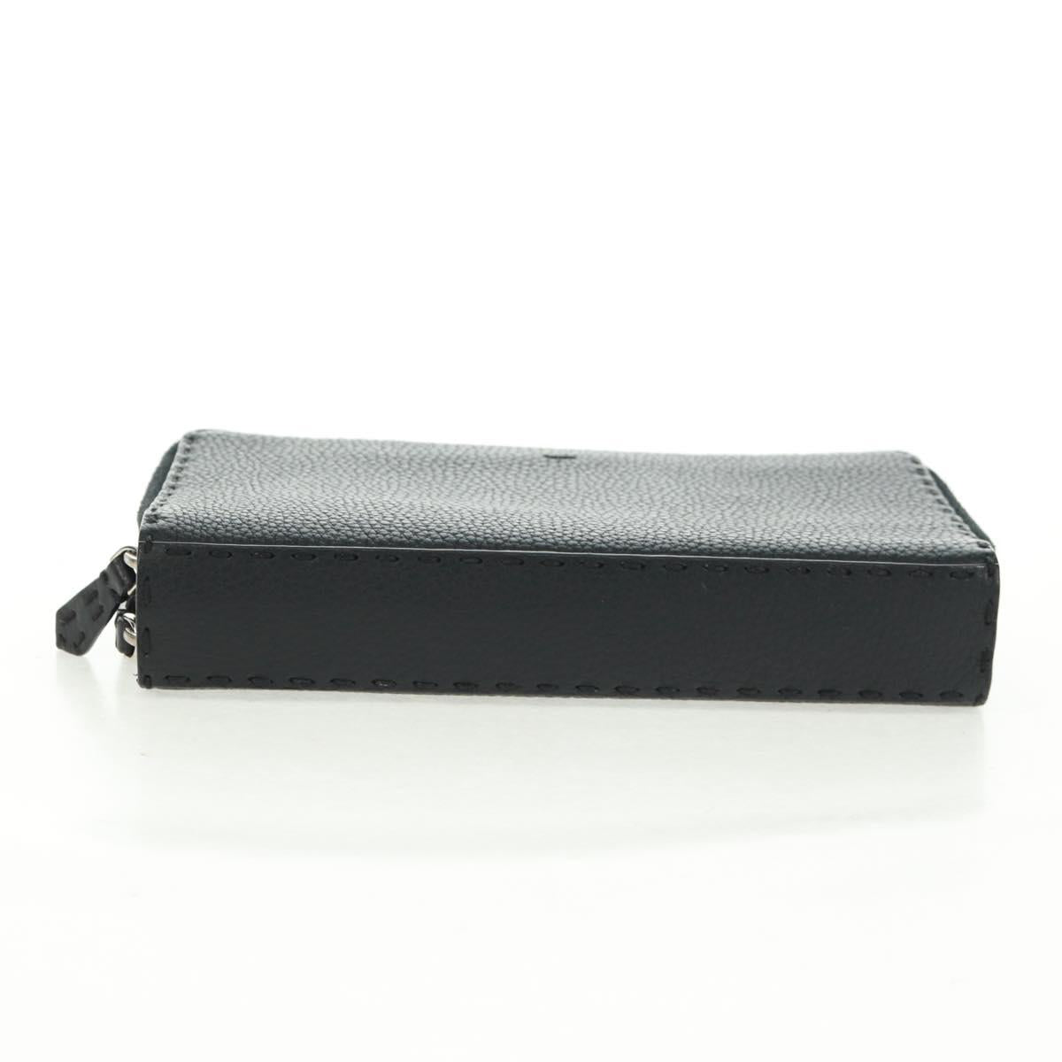 FENDI Selleria Double Zip Organizer Wallet Leather Black Silver Auth mr1886V