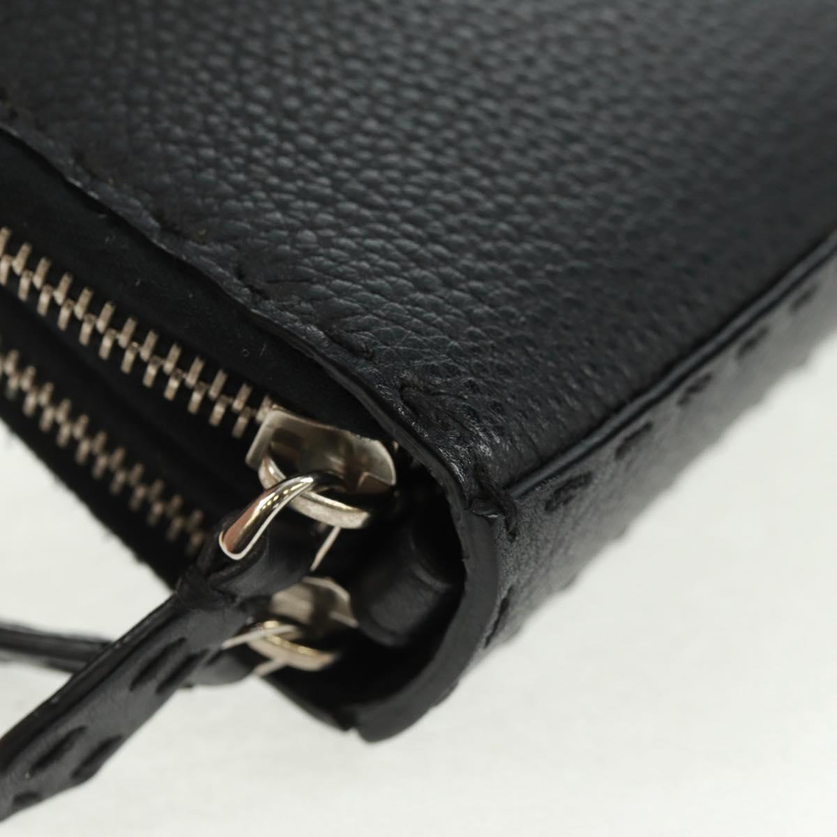 FENDI Selleria Double Zip Organizer Wallet Leather Black Silver Auth mr1886V
