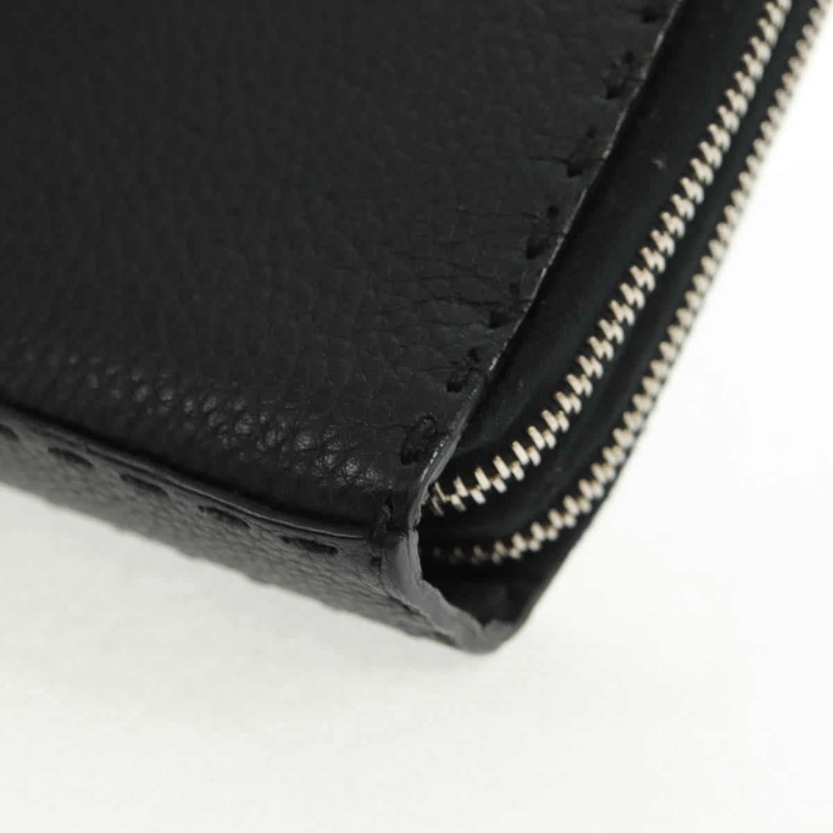 FENDI Selleria Double Zip Organizer Wallet Leather Black Silver Auth mr1886V