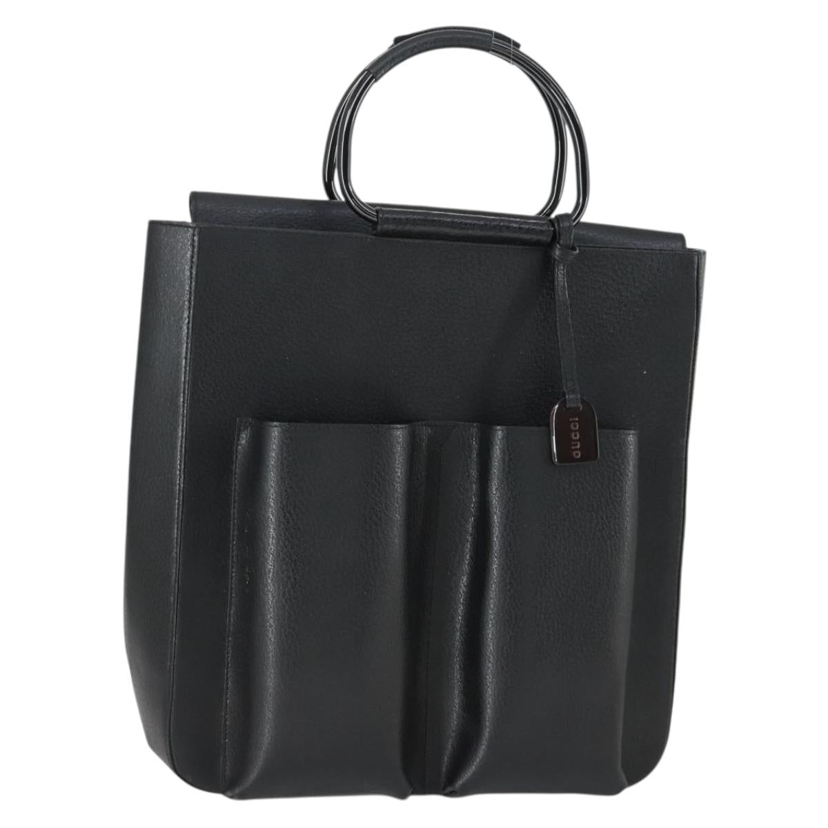GUCCI Hand Bag Leather Black Silver 002 1118 0462 Auth mr1888
