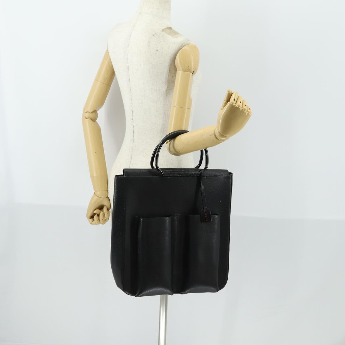 GUCCI Hand Bag Leather Black Silver 002 1118 0462 Auth mr1888