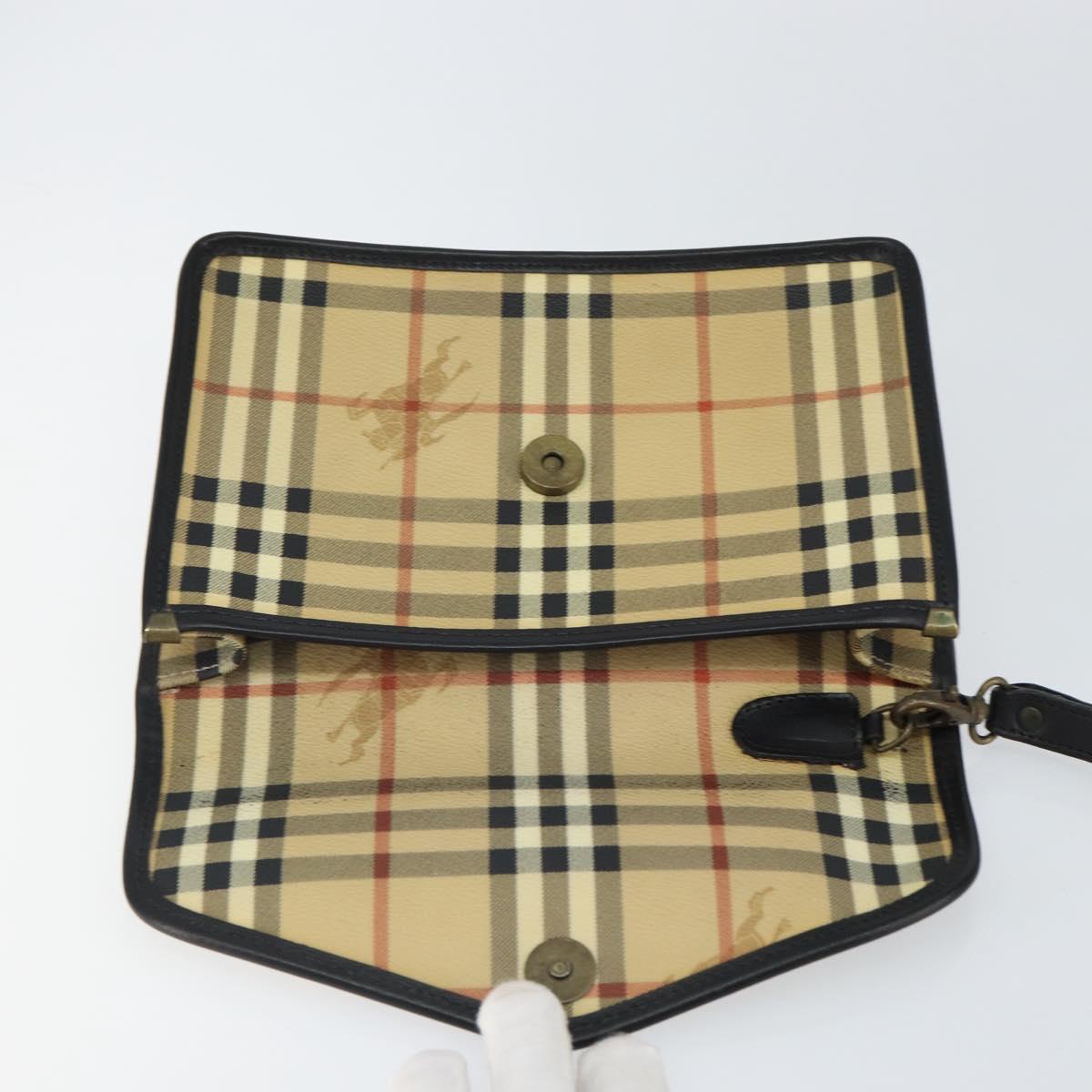 Burberrys Nova Check Clutch Bag PVC Beige Auth mr1890