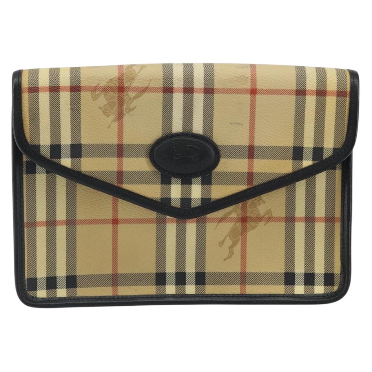 Burberrys Nova Check Clutch Bag PVC Beige Auth mr1890