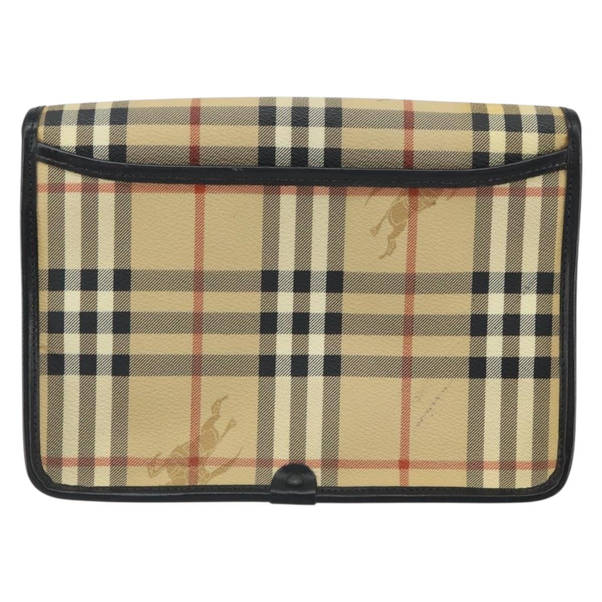 Burberrys Nova Check Clutch Bag PVC Beige Auth mr1890