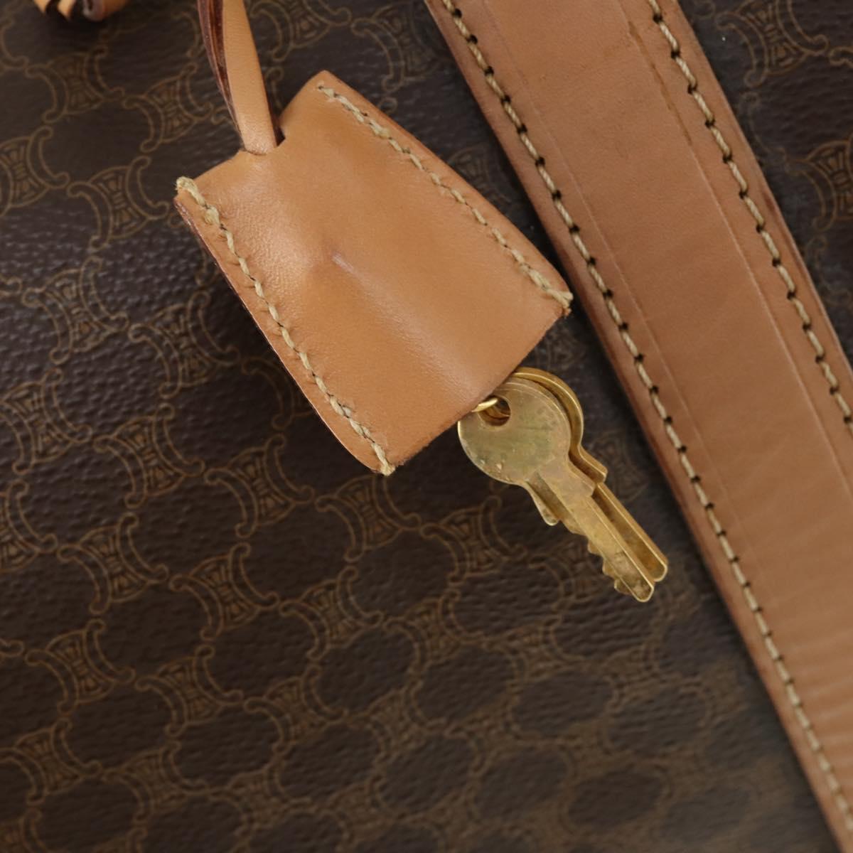 CELINE Macadam Canvas Boston Bag PVC Leather Brown Gold Auth mr1894