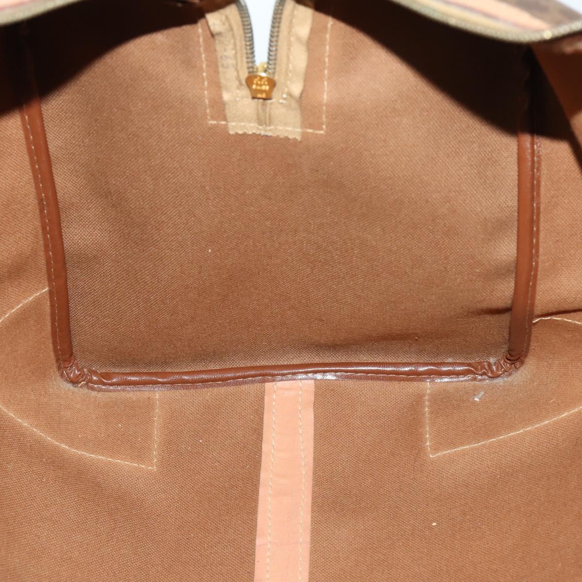 CELINE Macadam Canvas Boston Bag PVC Leather Brown Gold Auth mr1894