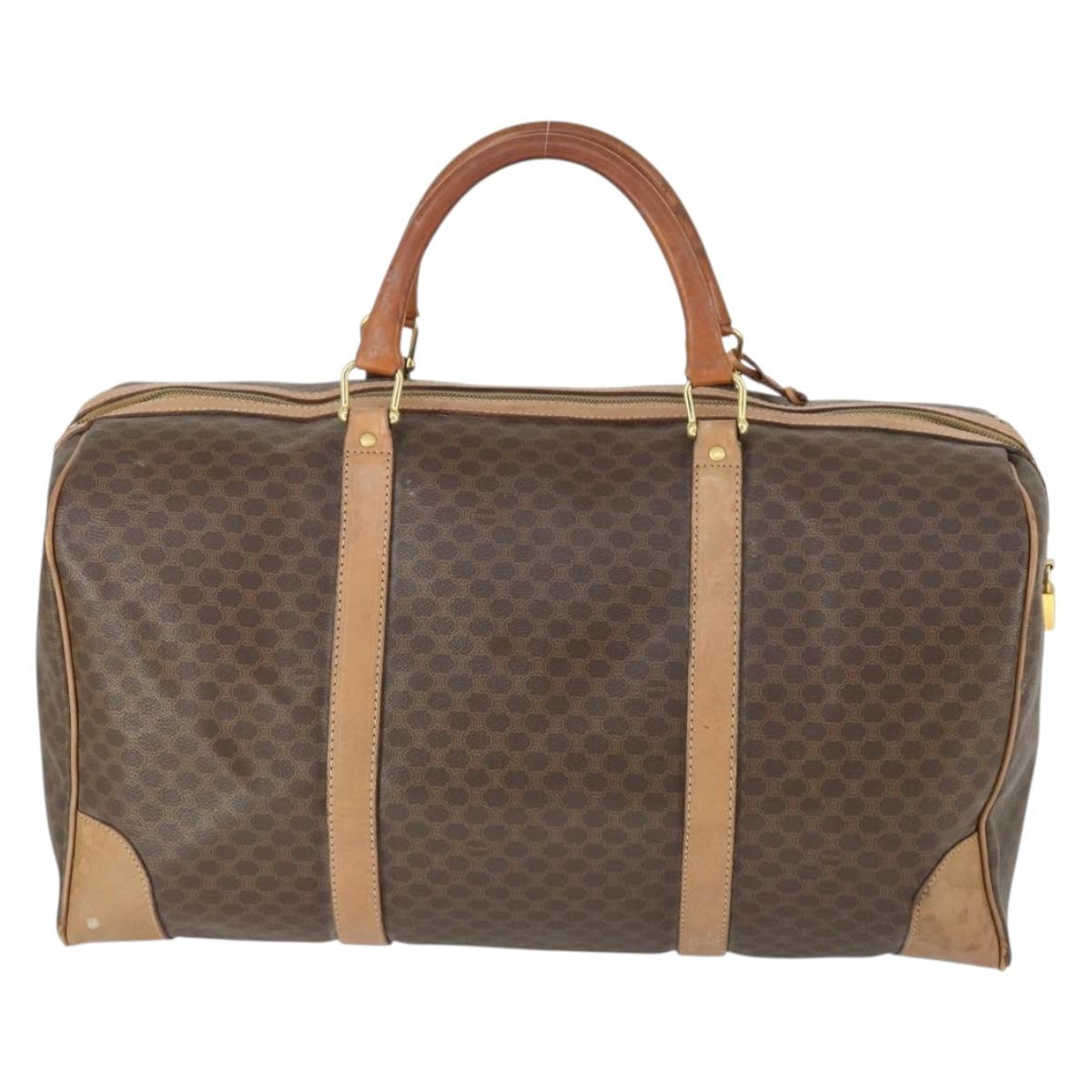 CELINE Macadam Canvas Boston Bag PVC Leather Brown Gold Auth mr1894