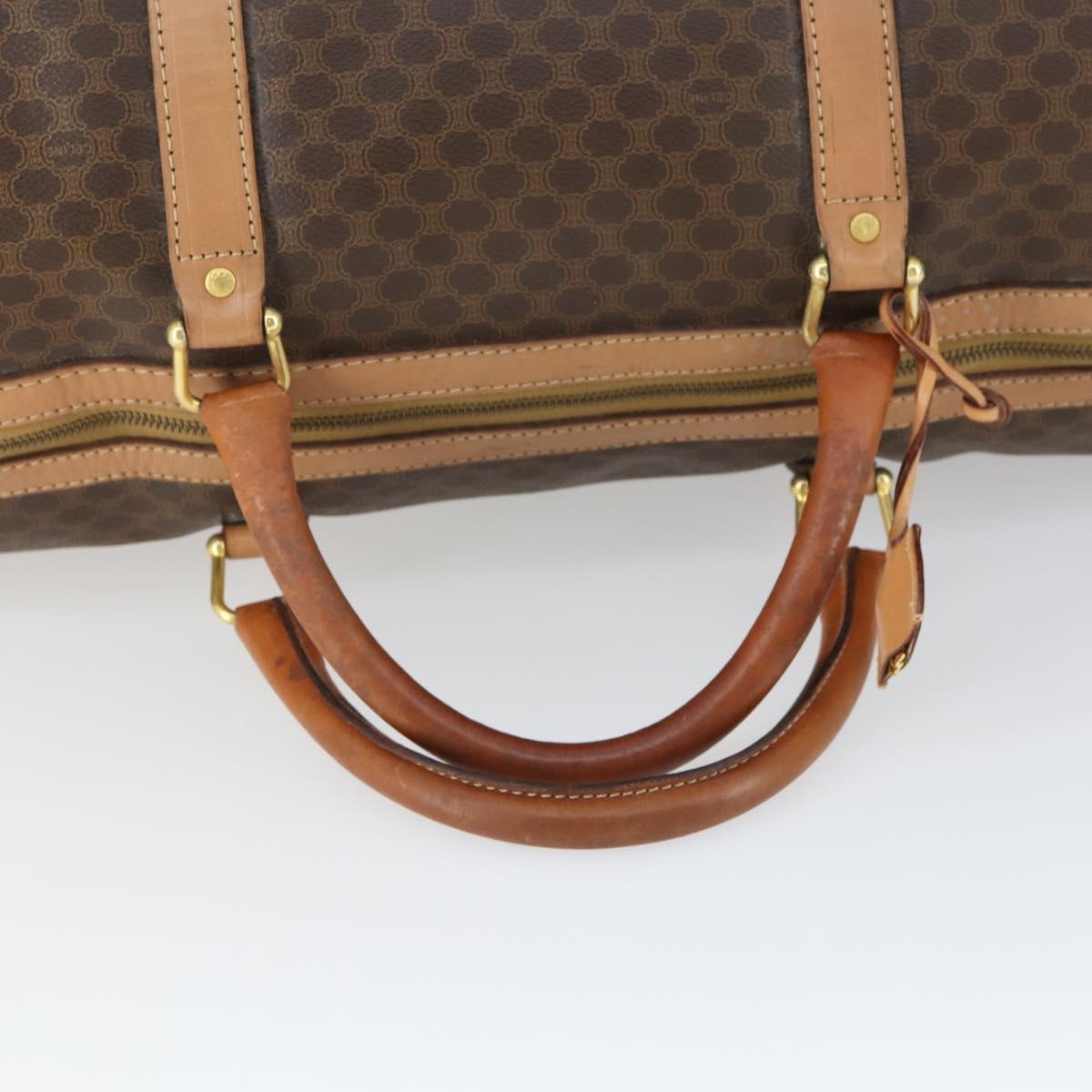 CELINE Macadam Canvas Boston Bag PVC Leather Brown Gold Auth mr1894