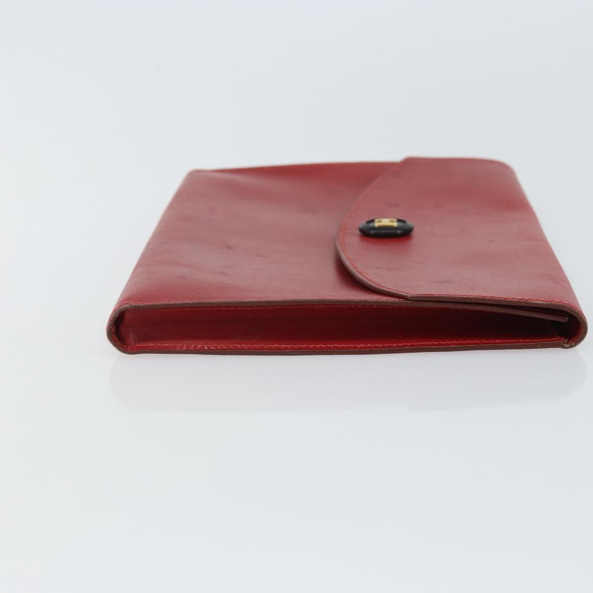 HERMES Clutch Bag Leather Red Auth mr1895