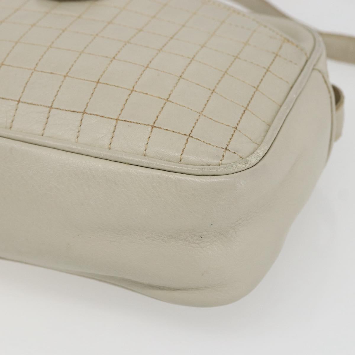 CELINE Shoulder Bag Leather White Gold Auth mr1912