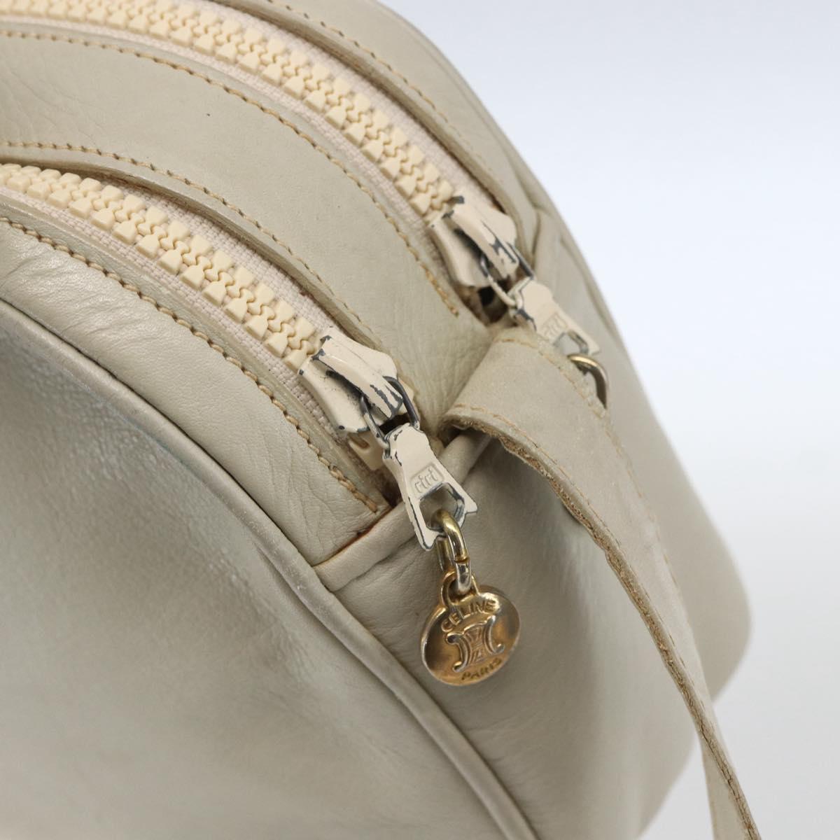 CELINE Shoulder Bag Leather White Gold Auth mr1912