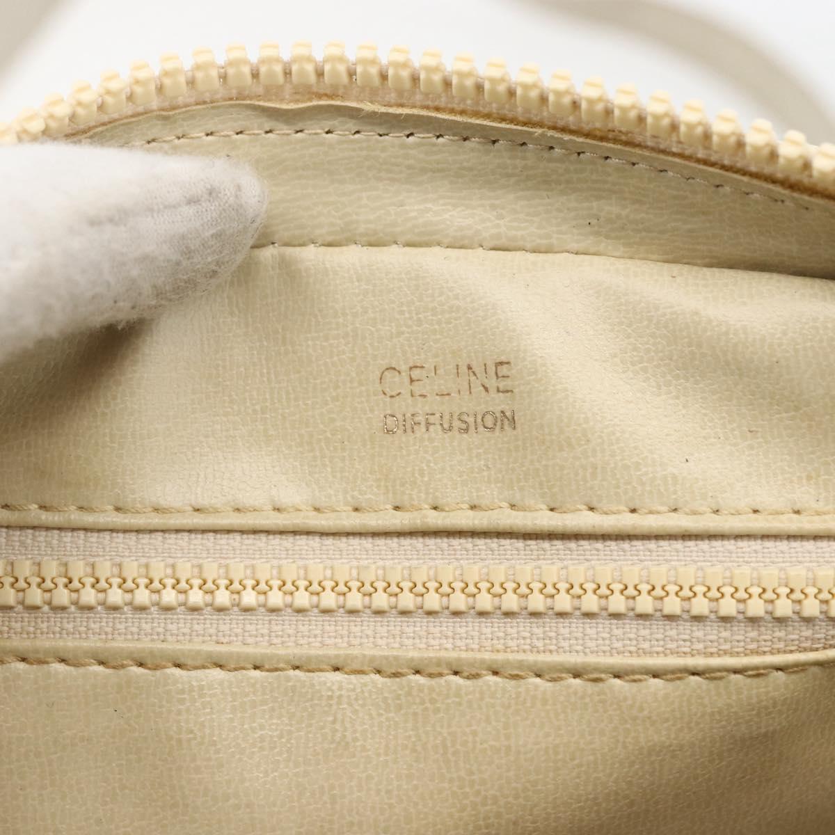 CELINE Shoulder Bag Leather White Gold Auth mr1912