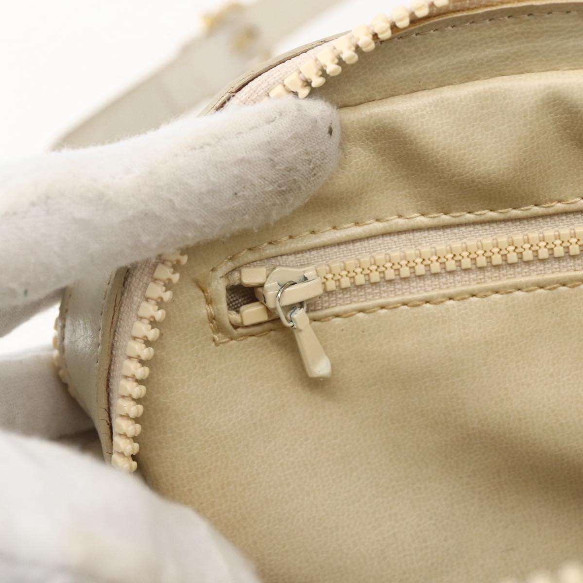 CELINE Shoulder Bag Leather White Gold Auth mr1912