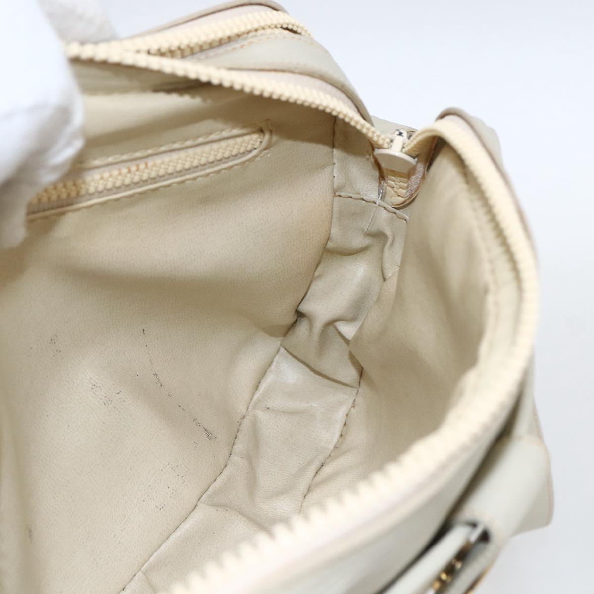 CELINE Shoulder Bag Leather White Gold Auth mr1912