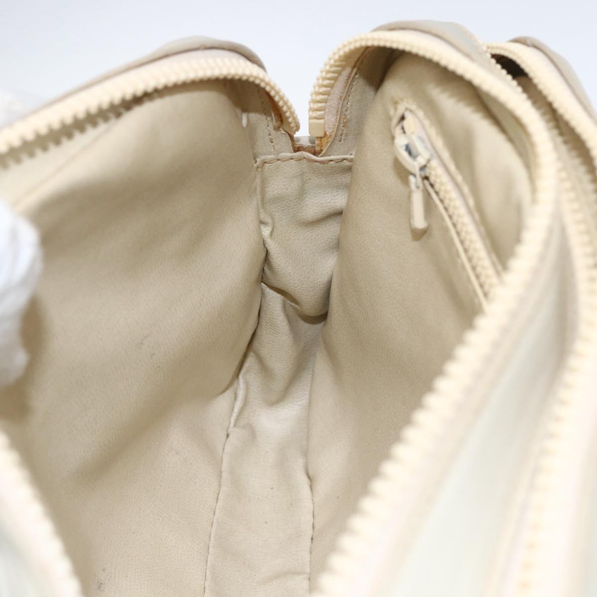 CELINE Shoulder Bag Leather White Gold Auth mr1912