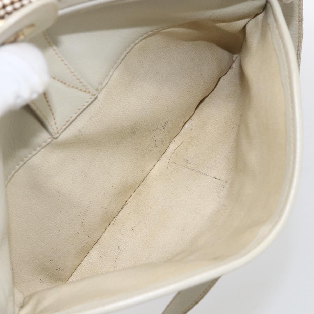 CELINE Shoulder Bag Leather White Gold Auth mr1912