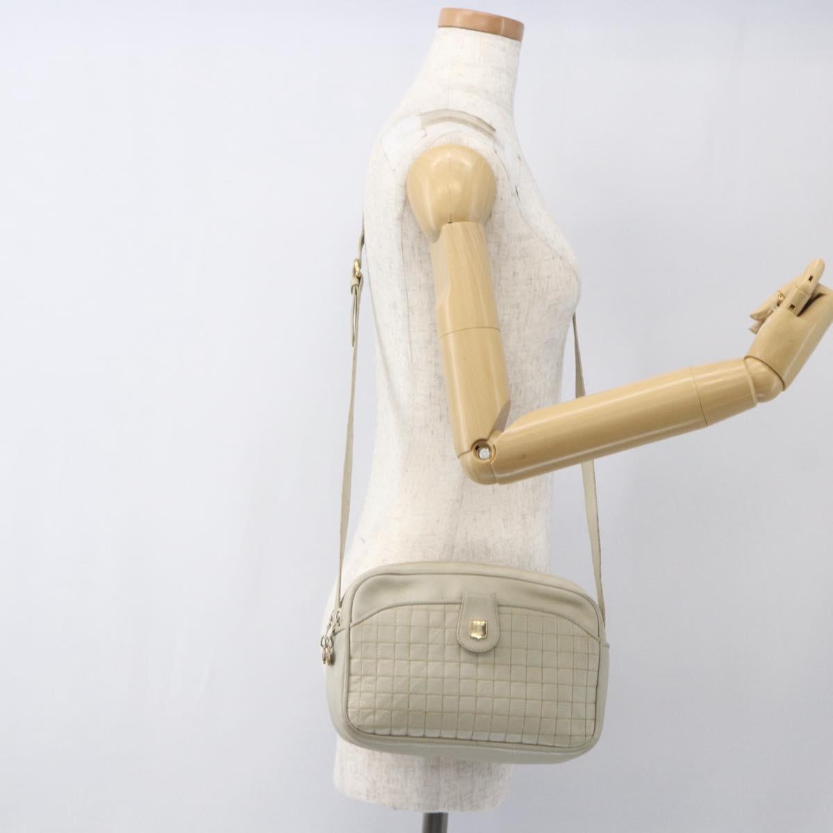 CELINE Shoulder Bag Leather White Gold Auth mr1912