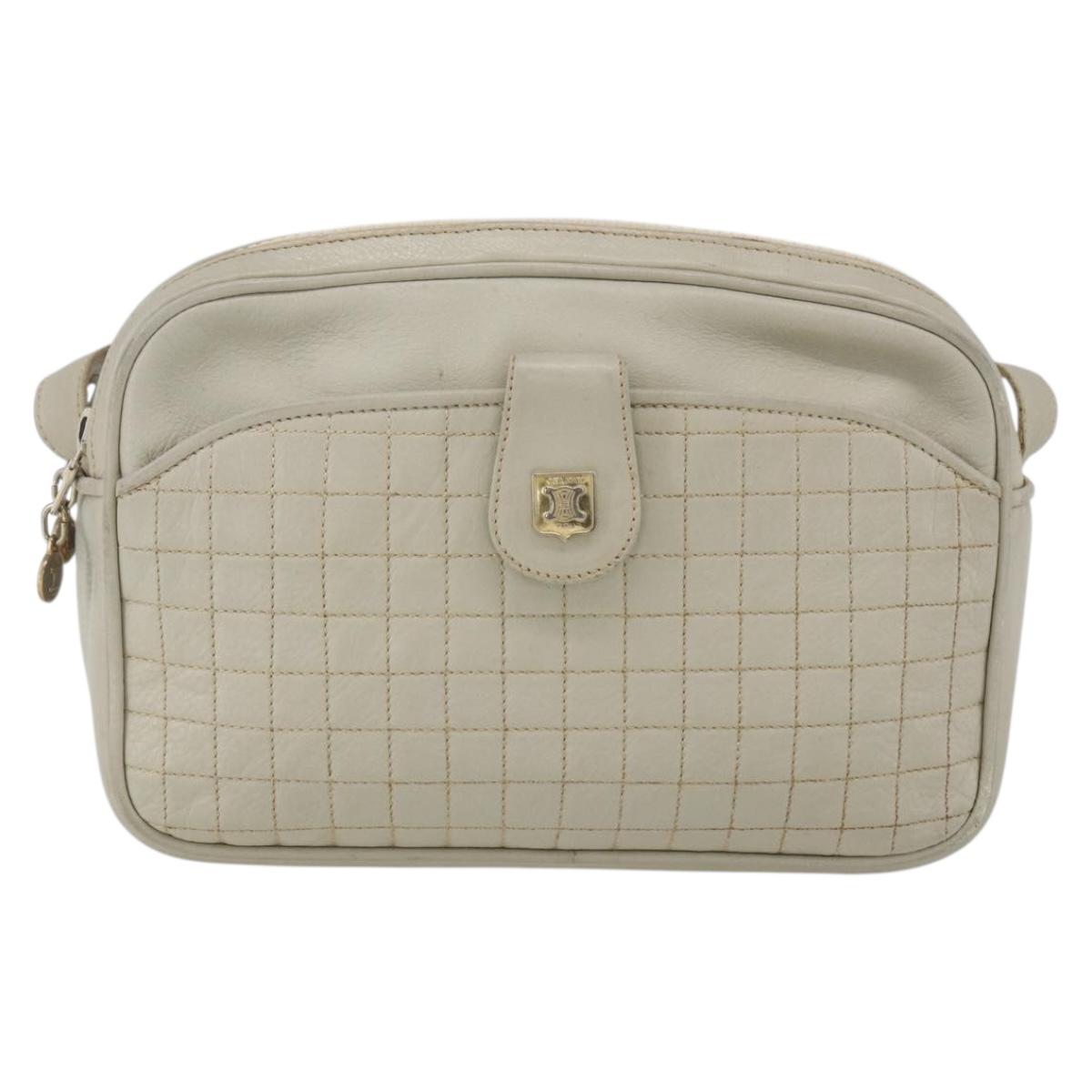 CELINE Shoulder Bag Leather White Gold Auth mr1912