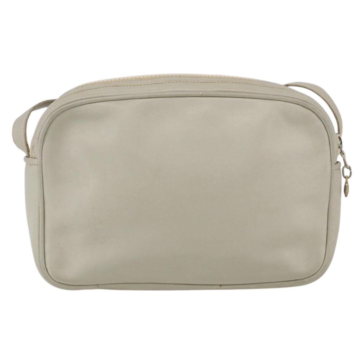 CELINE Shoulder Bag Leather White Gold Auth mr1912