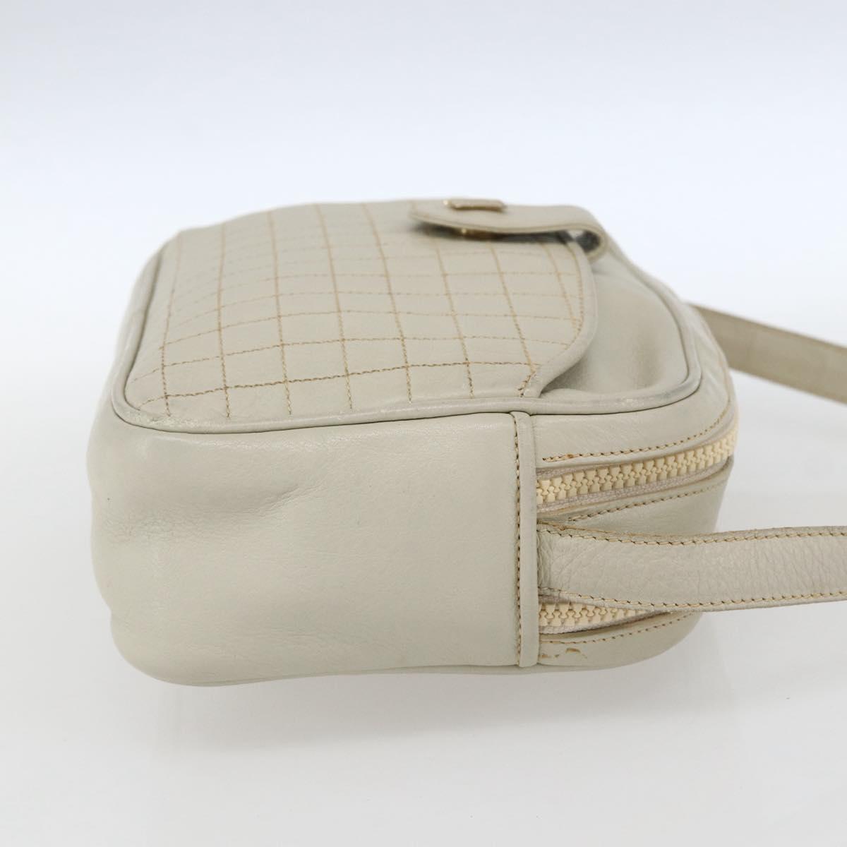 CELINE Shoulder Bag Leather White Gold Auth mr1912