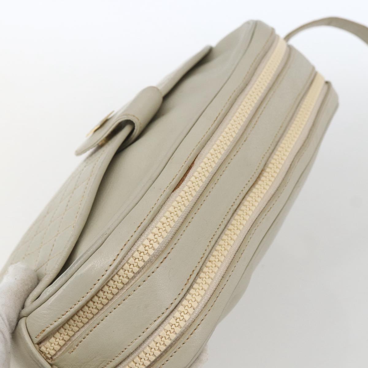 CELINE Shoulder Bag Leather White Gold Auth mr1912