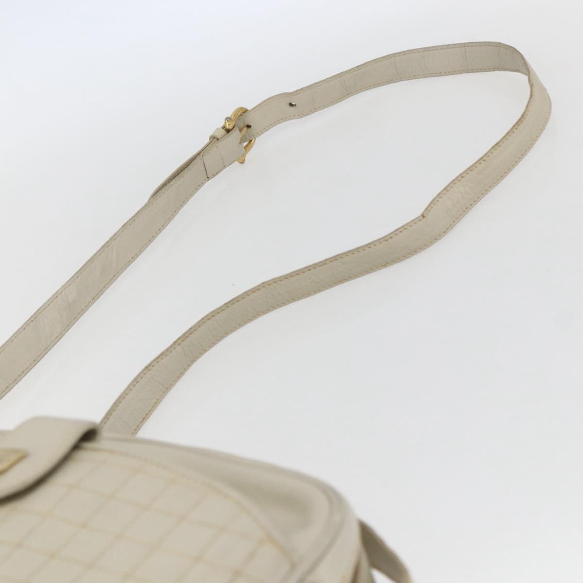 CELINE Shoulder Bag Leather White Gold Auth mr1912