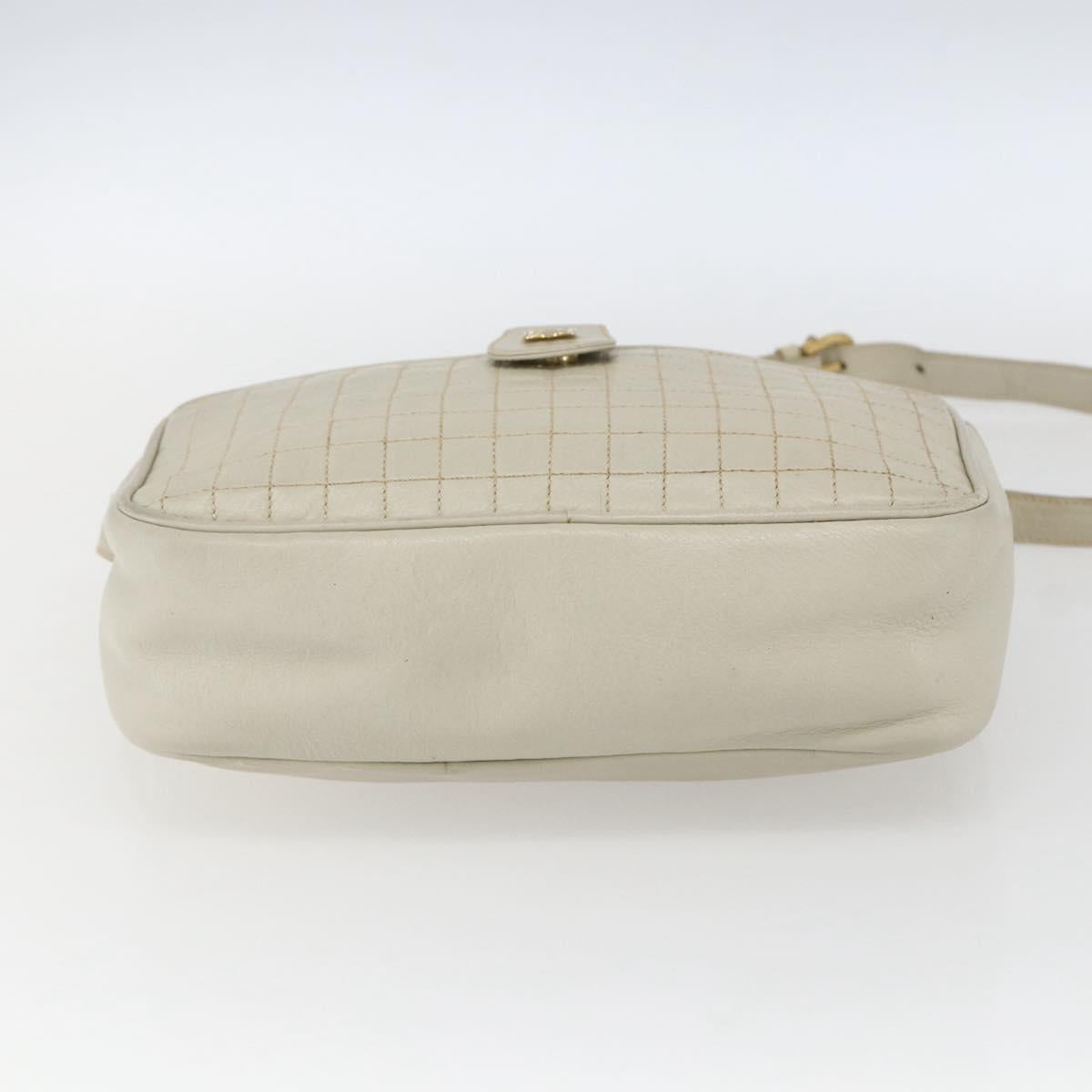 CELINE Shoulder Bag Leather White Gold Auth mr1912