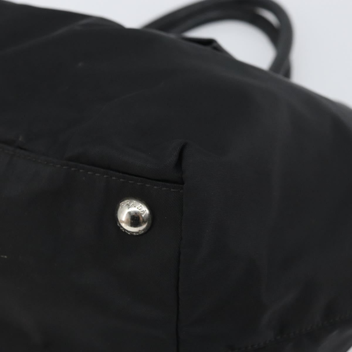 PRADA Ribbon Hand Bag Nylon Leather Black Silver Auth mr1914